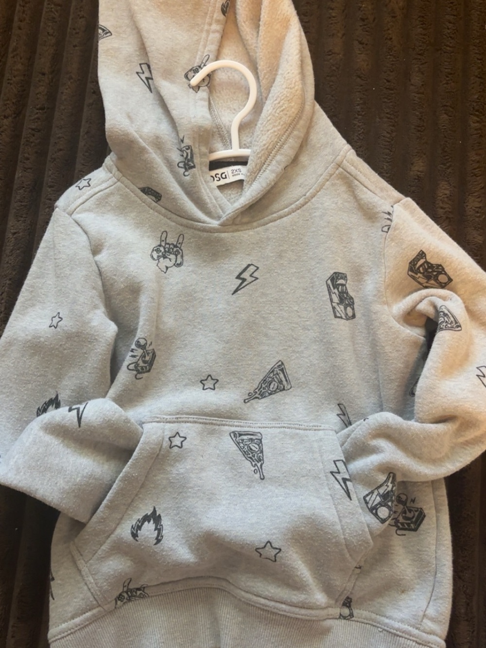 DSG Light Gray Kids Hoodie with Pizza & Snack Icon Print